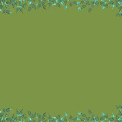 Ilustracja motyw roślinny zielone niebieskie liście na zielonym tle	
 - obrazy, fototapety, plakaty