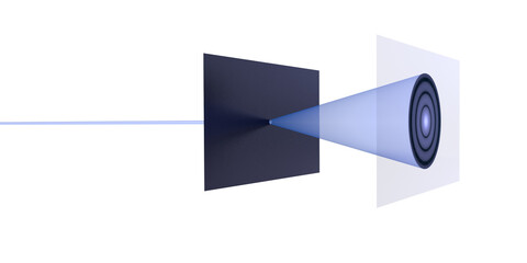 Diffraction pattern, 3D illustration, light physics
