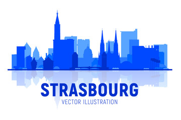 Strasbourg (France) city skyline silhouette on a white background. Flat vector illustration. Business travel and tourism concept with modern buildings. Image for banner or website. - obrazy, fototapety, plakaty