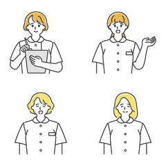 受付で案内をする女性看護師のセット