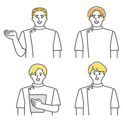 受付で案内をする男性看護師のセット