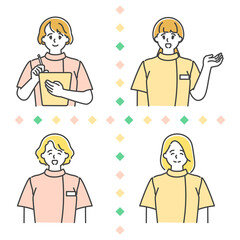 受付で案内をする女性看護師のセット