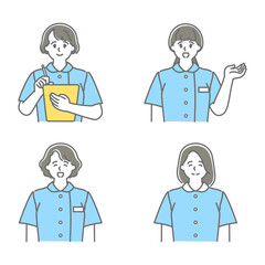 受付で案内をする女性看護師のセット