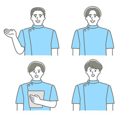 受付で案内をする男性看護師のセット