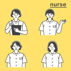 受付で案内をする女性看護師のセット