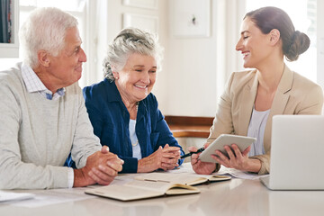 It pays to plan properly for the future. Cropped shot of a senior couple getting advice from their...