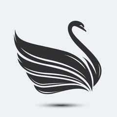 Stylized Black Swan silhouette. Bird image. Vector illustration. Works well as a tattoo, emblem, print, computer icon, insignia, mascot, element for greeting card.