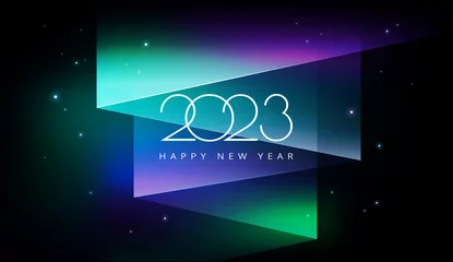 Fotobehang 2023 New Year winter night aurora background - 2023 vector illustration for card, poster, banner © forestgraphic