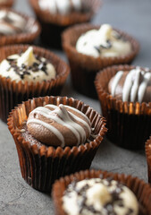 Closeup image of delicious fresh chocolate cupcakes