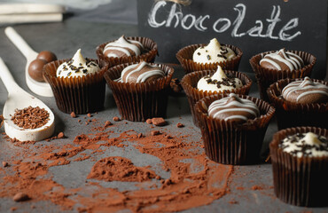Closeup image of delicious fresh chocolate cupcakes