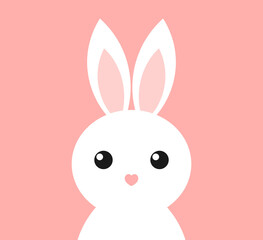 Cute white Easter bunny on pink background.