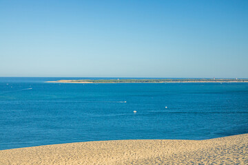 Head point of the Cap Ferret peninsula seen from the top of the Dune du Pilat on the Arcachon Bay in France