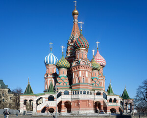 Cathedral of Vasily the Blessed in Red Square of Moscow. Sunny spring view.