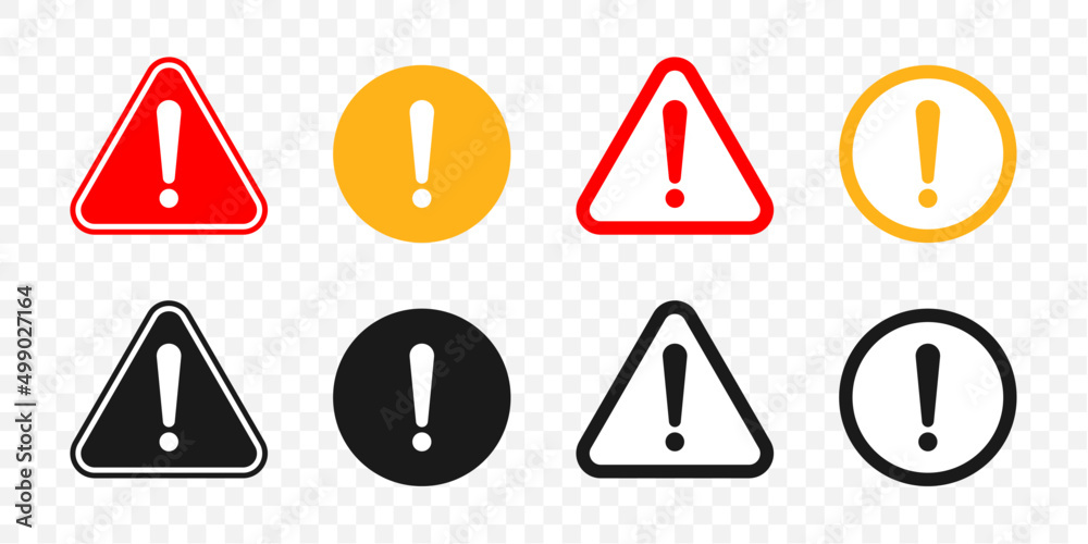 Wall mural attention caution sign warning symbol icon set danger exclamation mark signs triangular vector illus