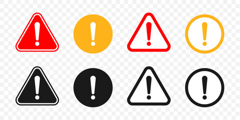 Attention caution sign warning symbol icon set danger Exclamation mark signs Triangular vector illustration