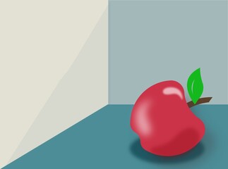 red apple on green background