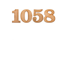 Number 1058 in wood, isolated on white background