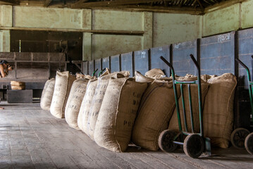 Chocolate grain bags at warehouse