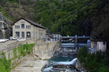 Pont Saint Martin, Aosta Valley, Italy. -The ancient hydroelectric power station in liberty style on the river Lys.