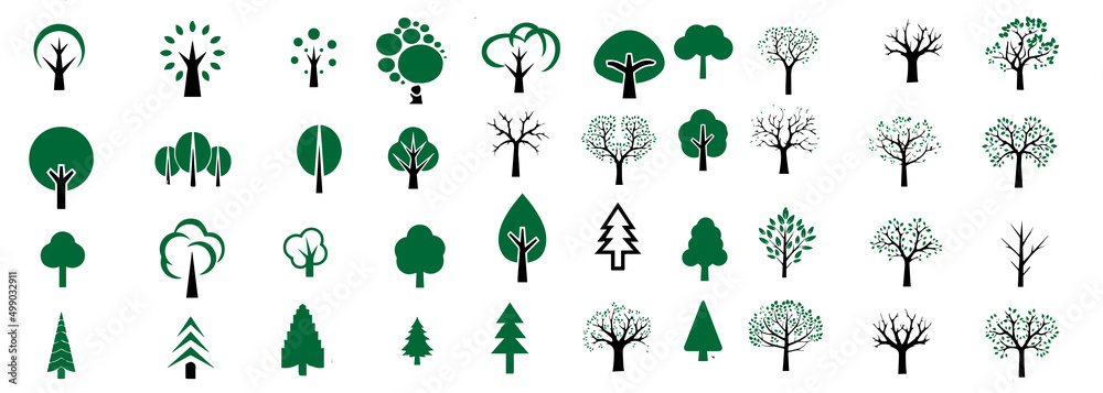 Fototapete flat vector trees set. tree icons are set in a modern flat style.