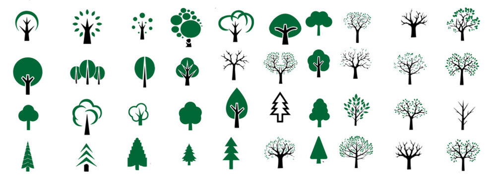 Flat vector trees set. Tree icons are set in a modern flat style.