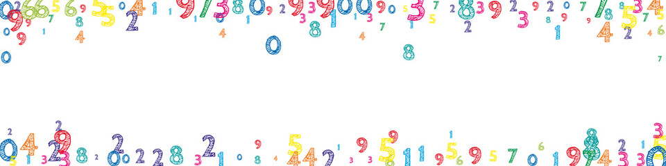 Fototapeta na wymiar Falling colorful orderly numbers. Math study concept with flying digits. Uncommon back to school mathematics banner on white background. Falling numbers vector illustration.