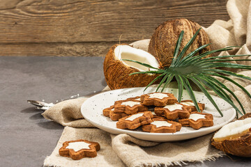 Gluten-free and lactose-free coconut cookies. Homemade healthy pastries, vegan lifestyle