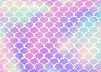 Gradient mermaid background with holographic scales.