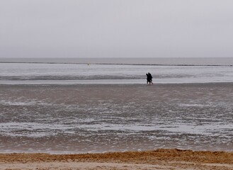 Paar spaziert bei Ebbe in der Nordsee