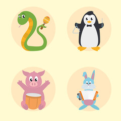 musical animals icon set