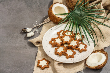 Gluten-free and lactose-free coconut cookies. Homemade healthy pastries, vegan lifestyle