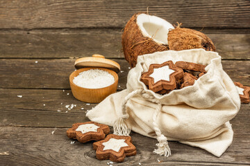 Gluten-free and lactose-free coconut cookies. Homemade healthy pastries, vegan lifestyle