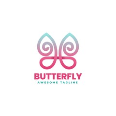 Vector Logo Illustration Butterfly Gradient Line Art Style.