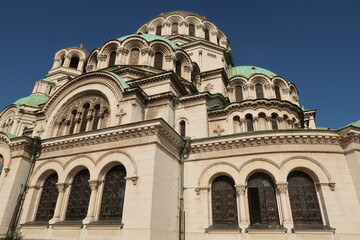 Close-up on the facade of the St. Alexander Nevsky Cathedral in Sofia