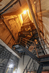 Stairs in the underground ventilation shaft of the subway under construction