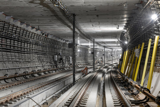 Construction of a new metro tunnel. Turning of a large double-track tunnel