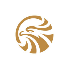 Bird falcon and circle frame logo design, eagle or hawk badge emblem vector icon