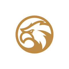 Bird head in a circle frame logo design, eagle hawk or falcon vector icon