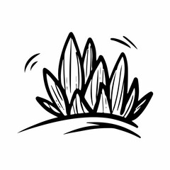 doodle cartoon simple bush or grass plant hand drawn vector outline icon illustration