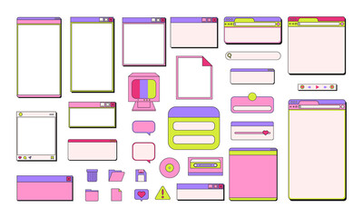 Retro user interface tabs computer vintage vaporwave desktop of website application programming. © Mussbila