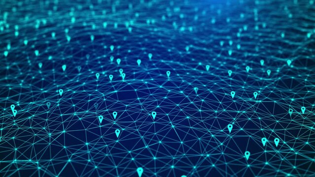 4K Digital Location icons of gps navigation Technology, Global 5g high speed internet connection Loop Background. Internet of things. e-commerce, GPS location services animation. indicator map.