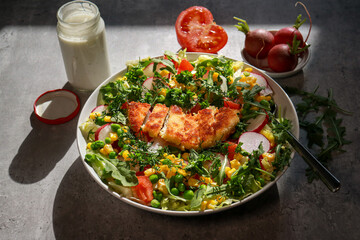 Southwest Chicken Salad on grey marble table