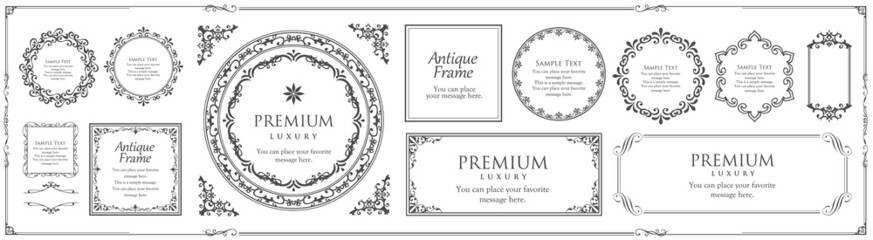 高級感のある豪華なあしらい。見出しや飾り罫のセット。デザイン素材。装飾素材。
