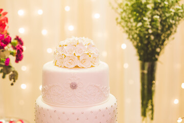 fake wedding cake with decoration 