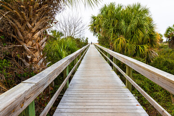 The Boardwalk to North Beach, Tybee Island, Georgia, USA - obrazy, fototapety, plakaty