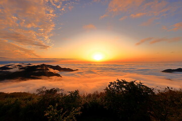 Sunset of Eryanping Trail Observation Deck, in Alishan National Forest Recreation Area, situated in Alishan Township, Chiayi , TAIWAN