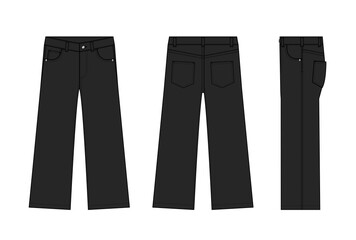 Wide jeans pants vector template illustration | black - obrazy, fototapety, plakaty