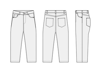 Loose jeans pants vector template illustration | white - obrazy, fototapety, plakaty