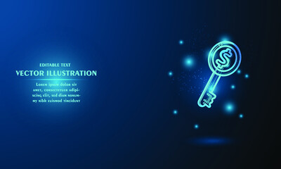 Glow money key on blue abstract background simple blue background Starlight background