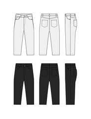 Loose jeans pants vector template illustration set